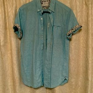 Denim & Flower Shirt Sleeve Button-Down Up For Sale!